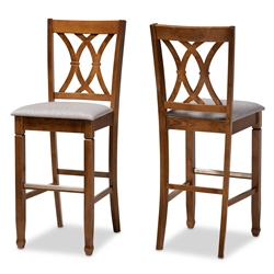 Baxton Studio Calista Modern and Contemporary Grey Fabric Upholstered and Walnut Brown Finished Wood 2-Piece Bar Stool Set